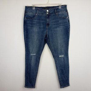 City Chic Jeans Harley Skinny Women's Size 20 Short Distressed Medium Wash Denim